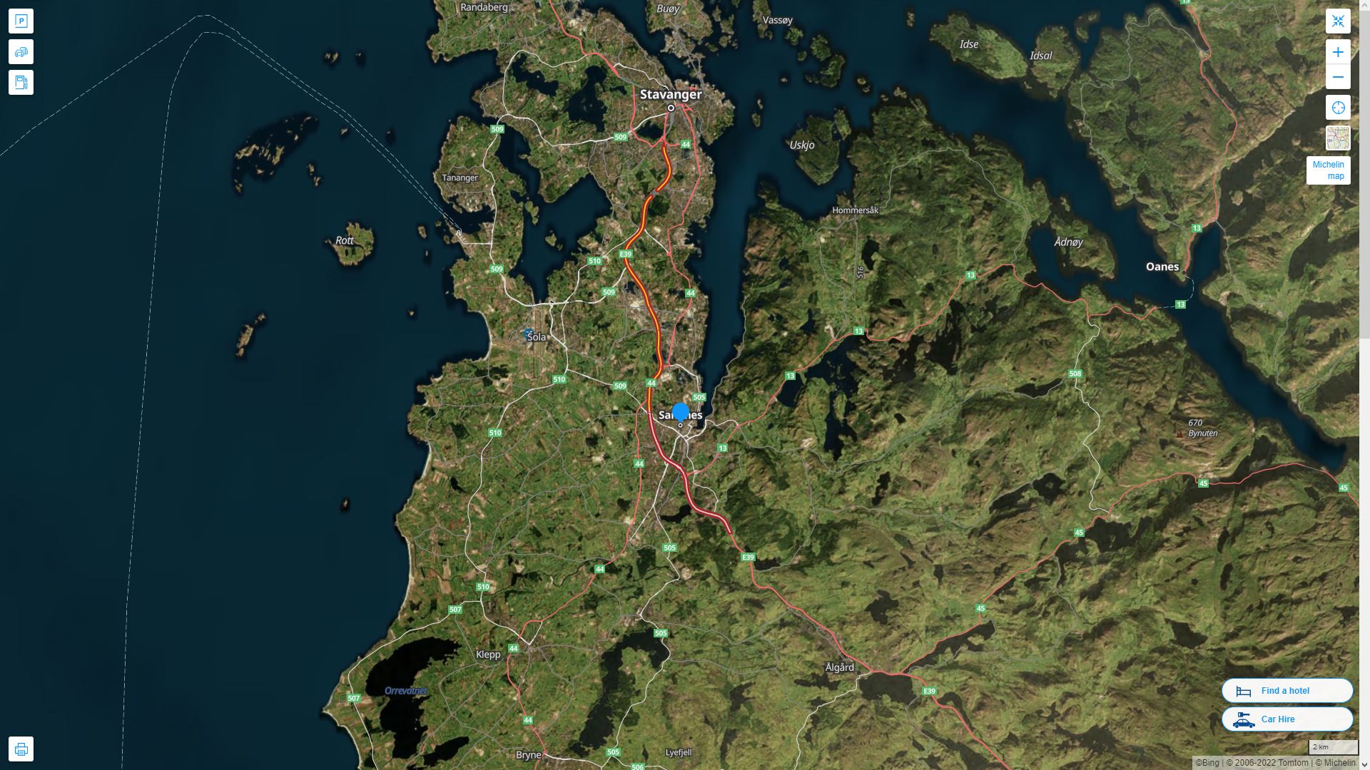 Sandnes Norvege Autoroute et carte routiere avec vue satellite